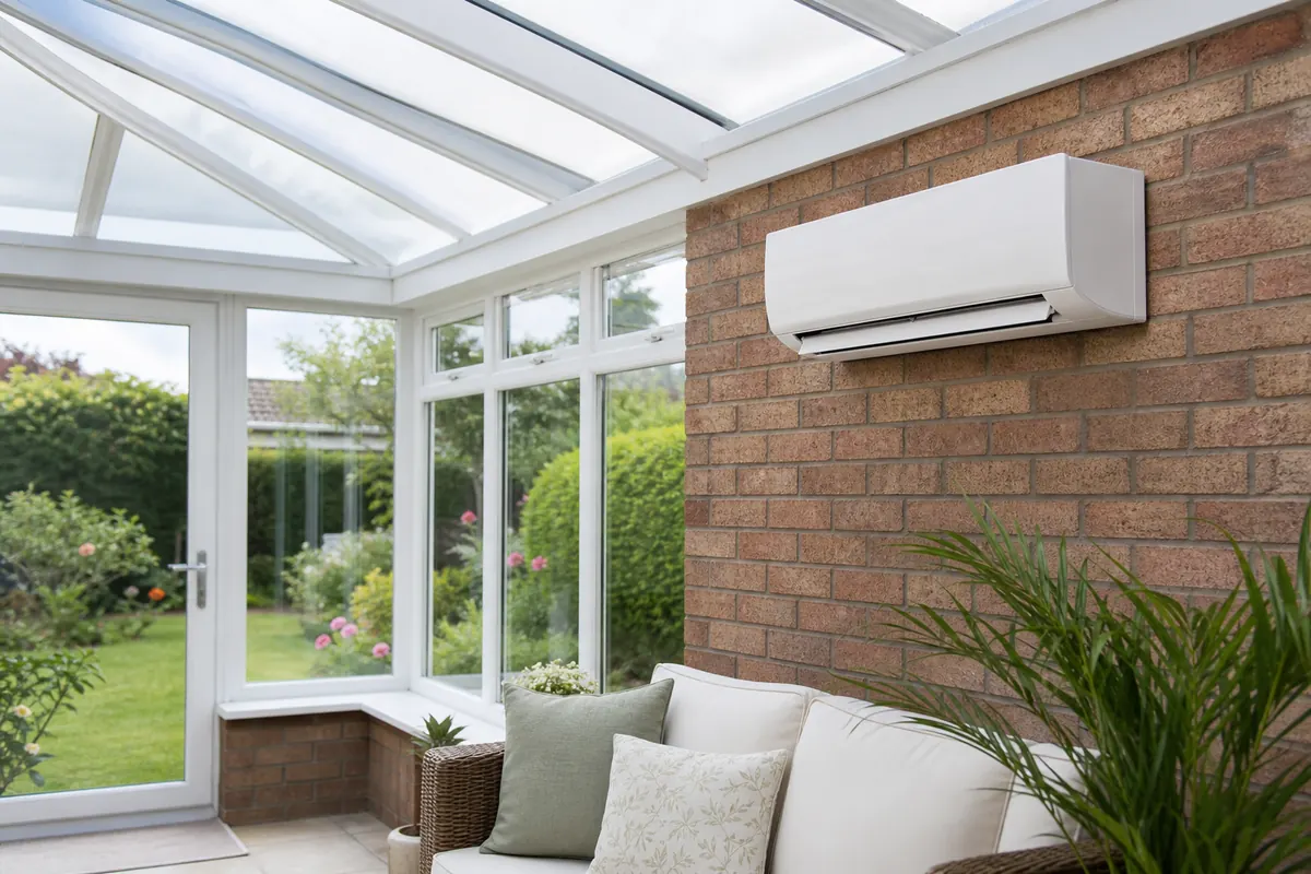 Wall-mounted air conditioning in a conservatory Wall-mounted air conditioning in a conservatory