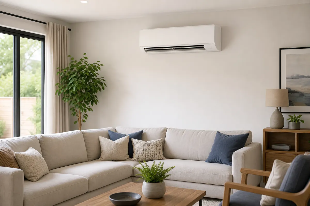 Wall-mounted air conditioning in a living room Wall-mounted air conditioning in a living room